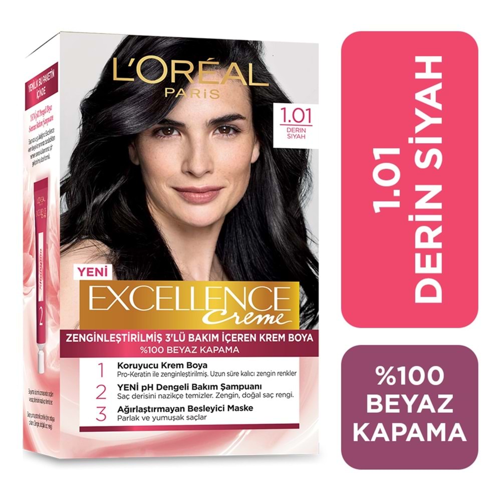 L'Oréal Paris Excellence Creme Saç Boyası 1.01 Derin Saf Siyah