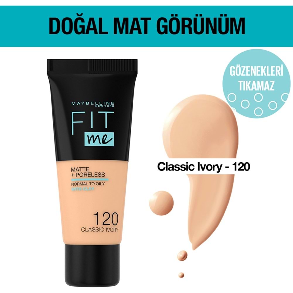 Maybelline New York Fit Me Matte+Poreless Fondöten - 120 Classic Ivory