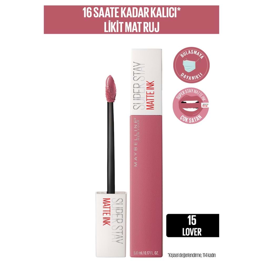 Maybelline New York Super Stay Matte Ink Likit Mat Ruj - 15 Lover - Pembe