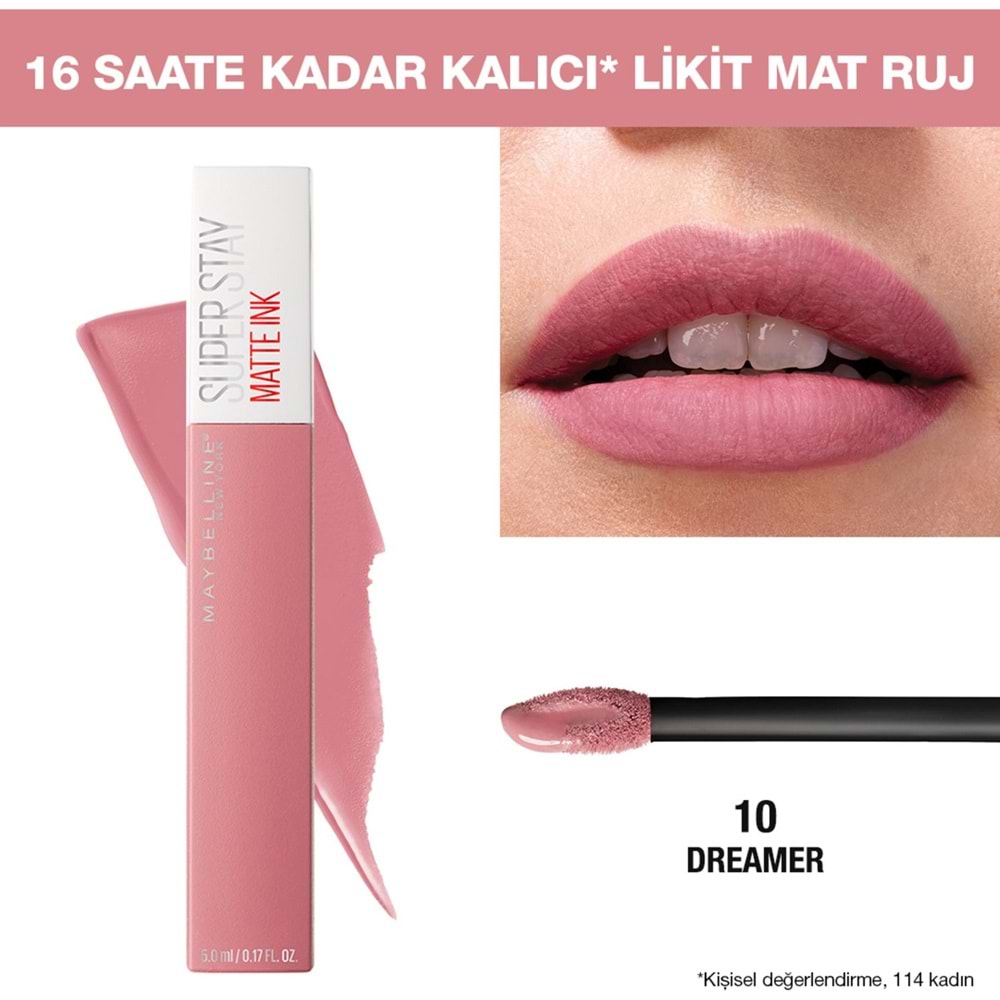 Maybelline New York Super Stay Matte Ink Likit Mat Ruj - 10 Dreamer - Pembe