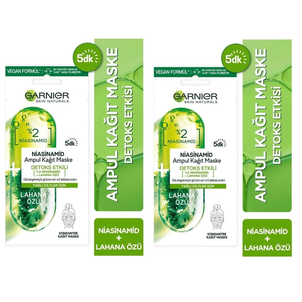 Garnier Skın Naturals Niasinamid Ampul Kağıt Maske Detoks Etkili X2 Adet