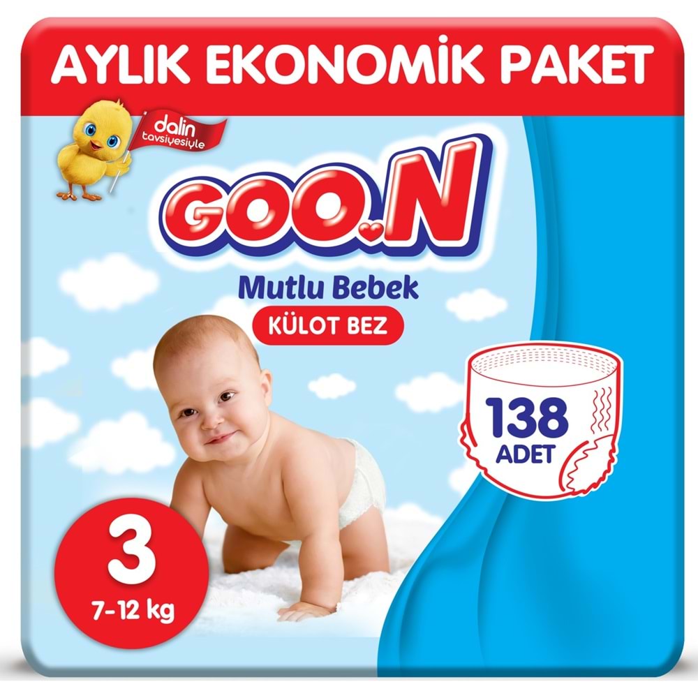 Goon Mutlu Bebek Külot Bez 3 Beden Aylık Ekonomik Paket 138 Adet