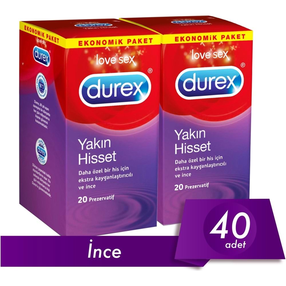 Durex Kondom Prezervatif Yakın Hisset 20'Li X 2'Li Fırsat Paketi
