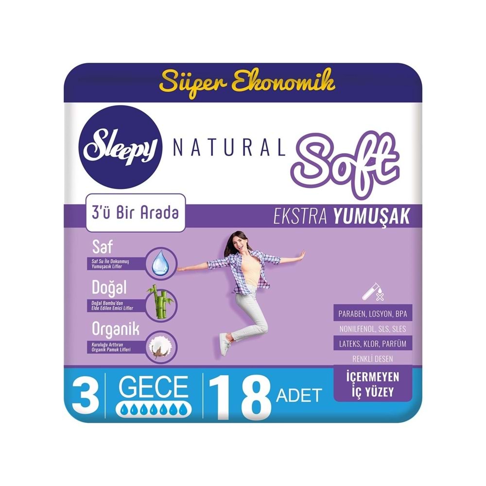 Sleepy Natural Soft Ekstra Yumuşak Gece 18 Ped