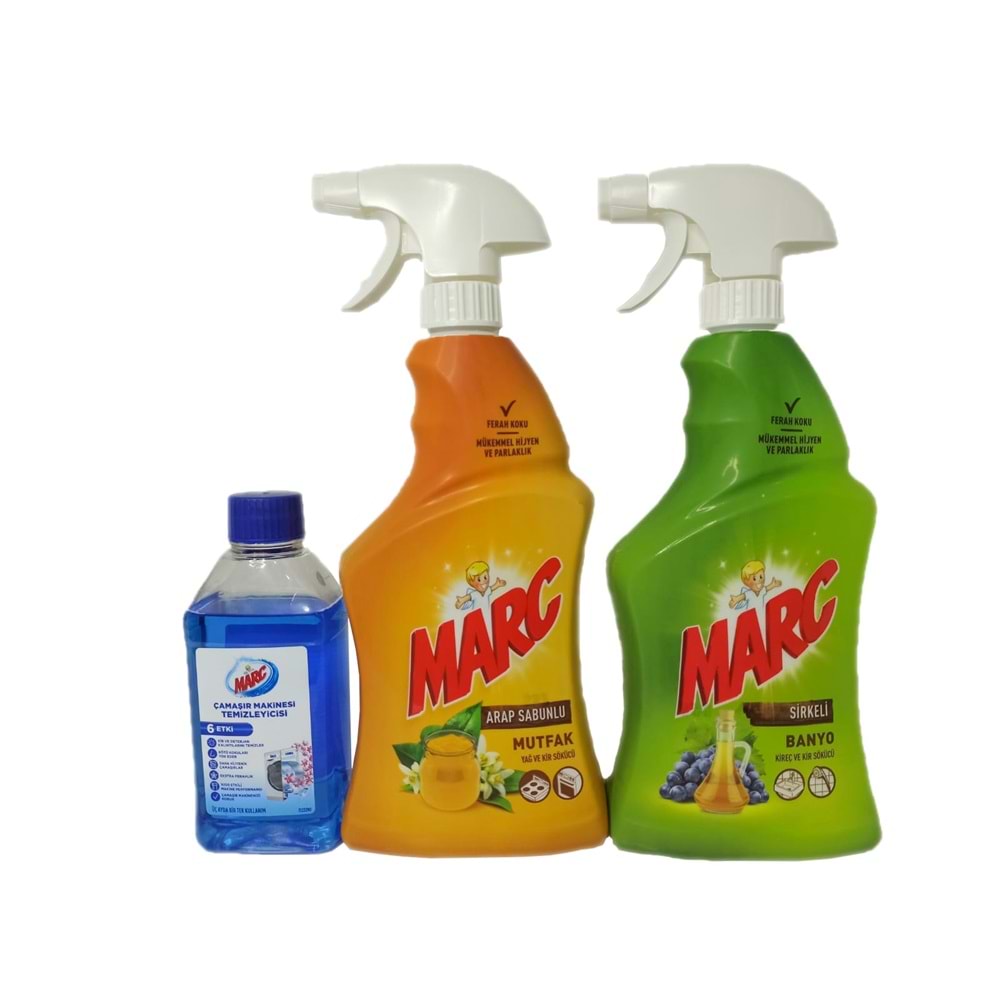 Marc Mutfak Arap Sabunu 750 ml + Banyo Sprey Sirkeli 750 ml + Çamaşır Mak. Temiz. 250Ml