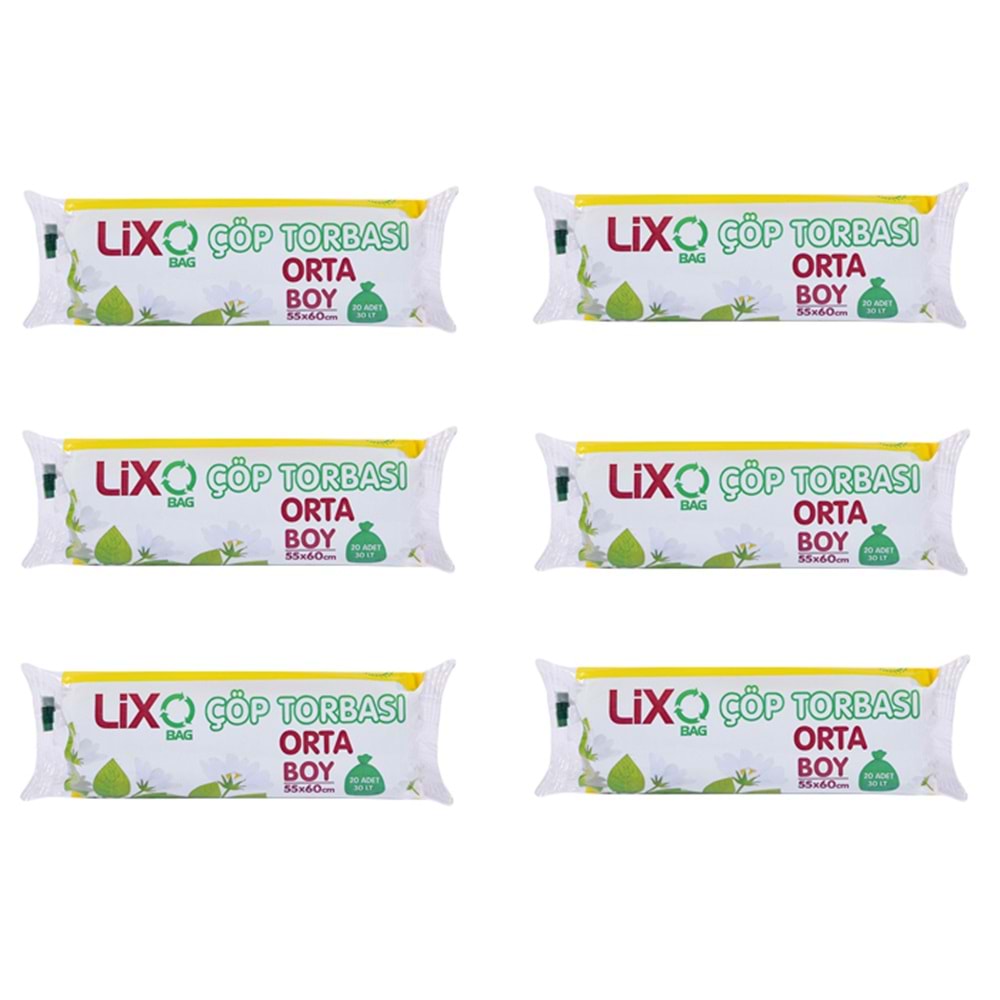 Lixo Bag Orta Boy Çöp Torbası 55x60 Mavi 20li (6 Paket)