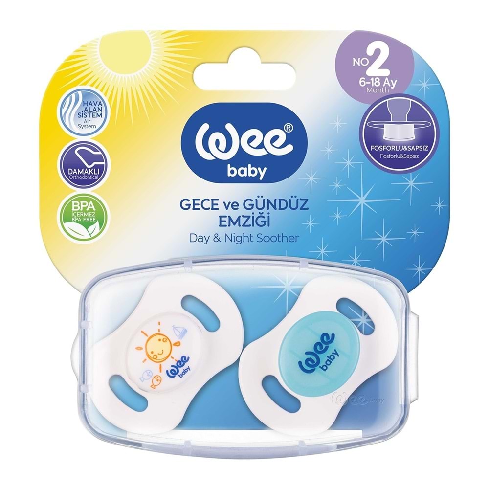 Wee Baby 2'li Gece/Gündüz Damaklı Emzik 0 - 6 Ay NO:1 Mavi