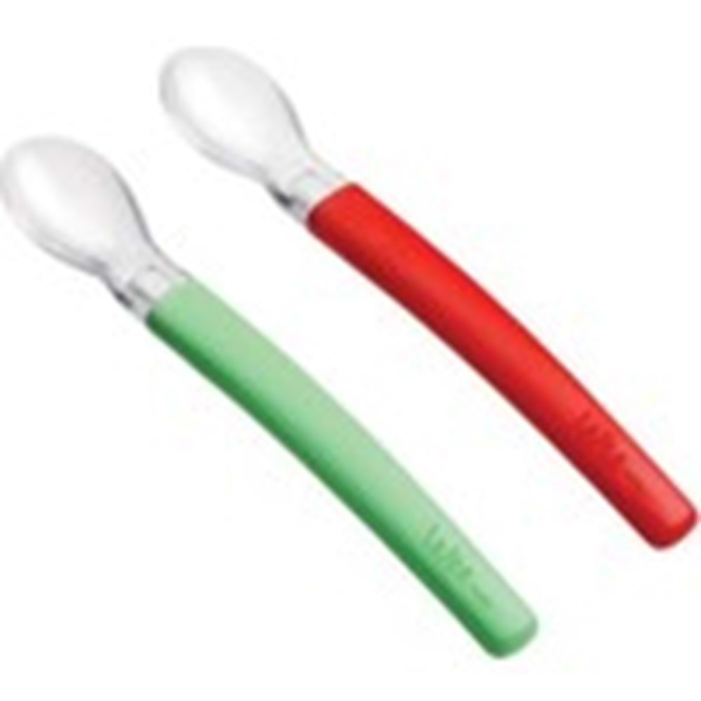 Wee Baby Mama Kaşığı Silikon Uçlu 2'li - Kırmızı - Yeşil 122