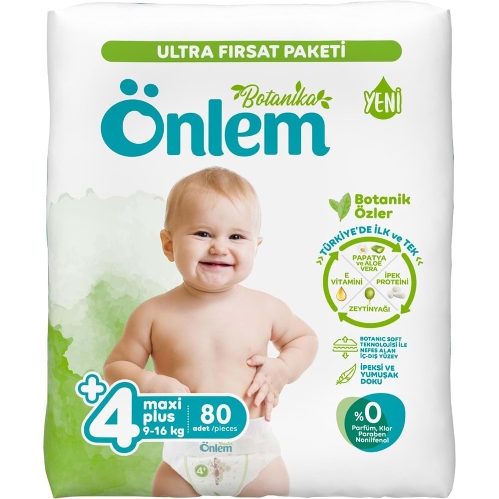 Önlem Bebek Bezi Botanika Ultra Fırsat Pk Beden: 4+ (9 - 16 Kg) Maxi Plus 80'li