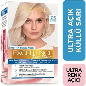 Loreal Paris Excellence Pure Blonde - Ultra Renk Açıcı Saç Boyası No: 03 Açık Küllü Sarı