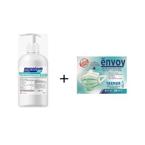 Tarman 3 Katlı, Telli , Elastik Kulaklı Cerrahi Maske + Maratem M904 Alkol Bazlı Sıvı El Dezenfektanı 1 lt