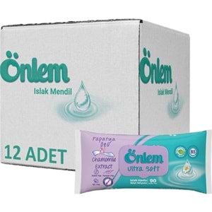 Önlem Islak Havlu 90 Yaprak Ultra Papatya Özü Plastik Kapaklı 12'li