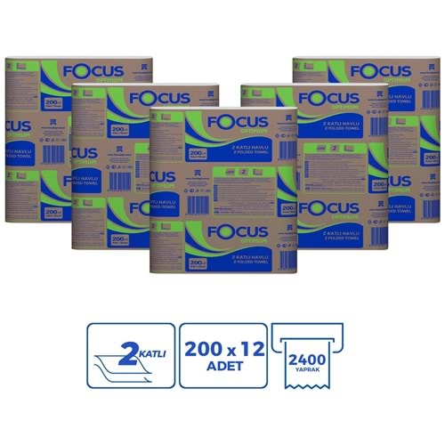 Focus Optimum Z Katlama Dispenser Kağıt Havlu 200 Yaprak 12'li Paket (200x12 Adet 2400 Yaprak)