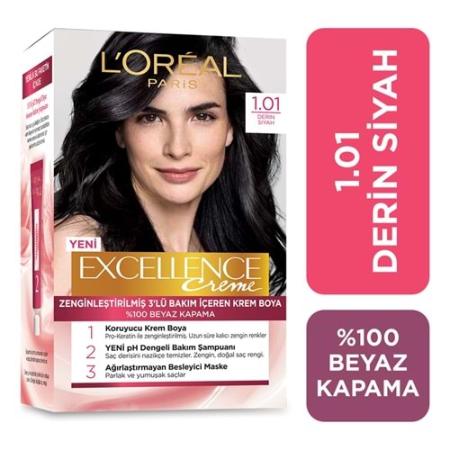 L'Oréal Paris Excellence Creme Saç Boyası 1.01 Derin Saf Siyah