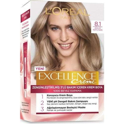 Loreal Paris Excellence Creme Saç Boyası 8.1 Küllü Koyu Sarı