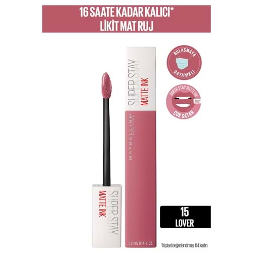 Maybelline New York Super Stay Matte Ink Likit Mat Ruj - 15 Lover - Pembe