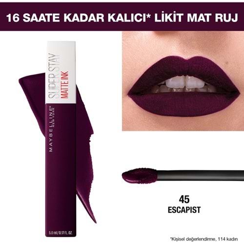 Maybelline New York Super Stay Matte Ink Likit Mat Ruj - 45 Escapist - Koyu Mürdüm