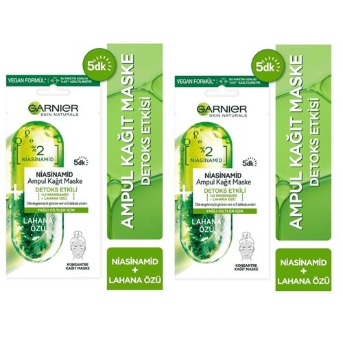 Garnier Skın Naturals Niasinamid Ampul Kağıt Maske Detoks Etkili X2 Adet