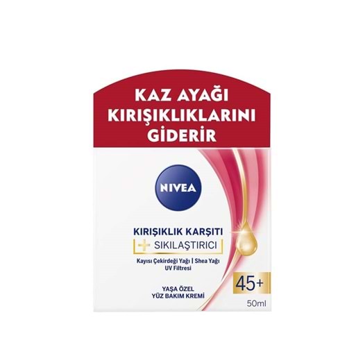 Nivea Kırışıklık Karşıtı + Sıkılaştırıcı 45+ Yaşa Özel Yüz Bakım Kremi 50 ml