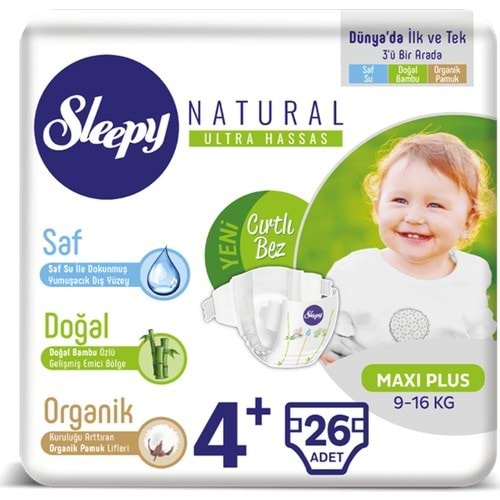 Sleepy Sensitive Bebek Bezi 4+ Beden Maxi+ Plus Jumbo Paket (26 Adet)
