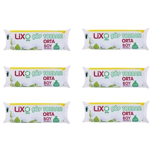 Lixo Bag Orta Boy Çöp Torbası 55x60 Mavi 20li (6 Paket)