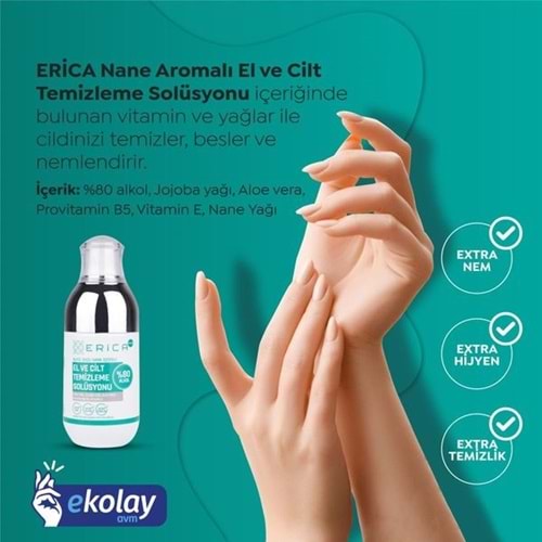 Erica Alkol Bazlı Nane İçerikli El ve Cilty Temizleme Solüsyonu