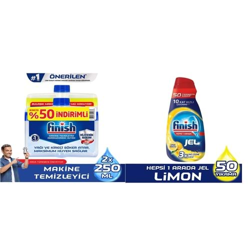 Finish Bulaşık Makinesi Deterjanı Makine Temizleyici + Hepsi Bir Arada Konsantre Jel Limon Bulaşık Makinesi Deterjanı