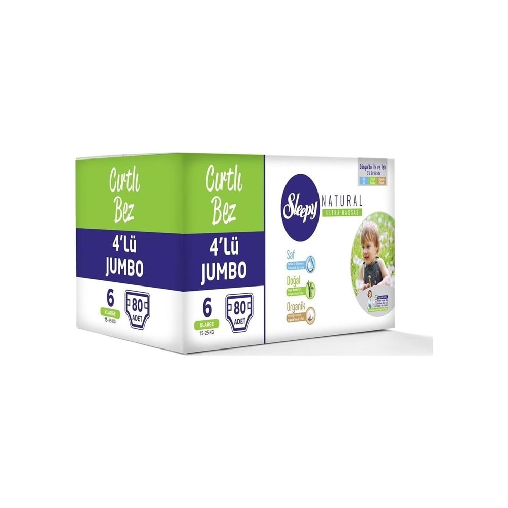 Sleepy Natural Bebek Bezi 4lü Jumbo 6 Beden 15-25 kg 80 Adet