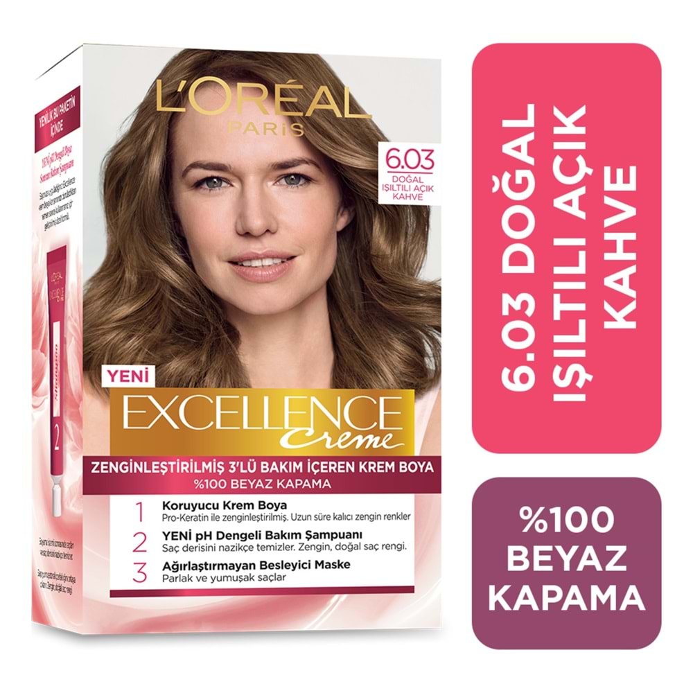 L'oréal Paris Excellence Creme Saç Boyası 6.03 Doğal Işıltılı Açık Kahve