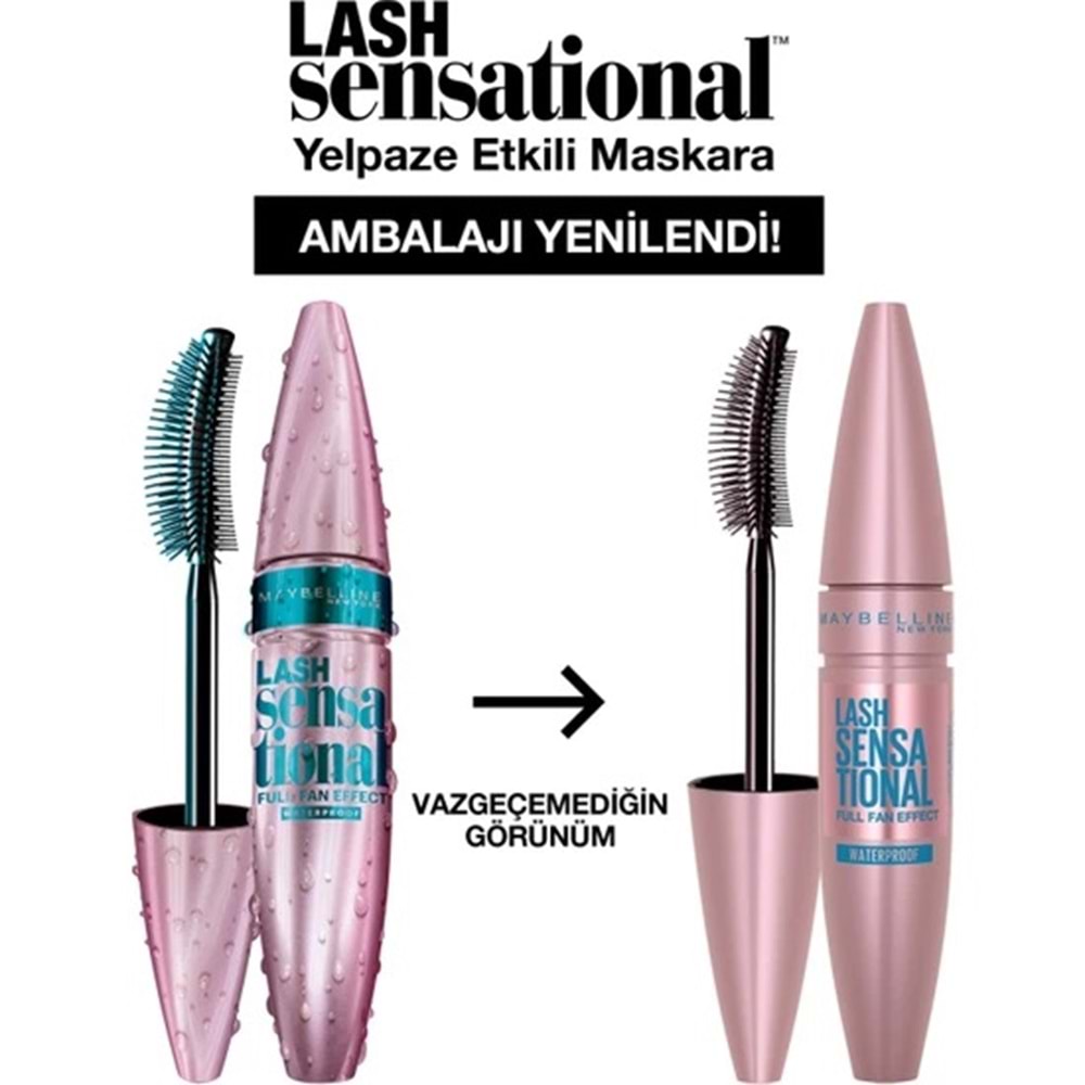 Maybelline New York Lash Sensational Yelpaze Etkili Suya Dayanıklı Siyah Maskara