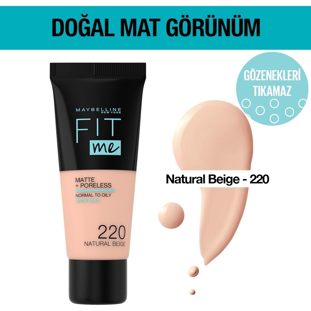 Maybelline New York Fit Me Matte+Poreless Fondöten - 220 Natural Beige