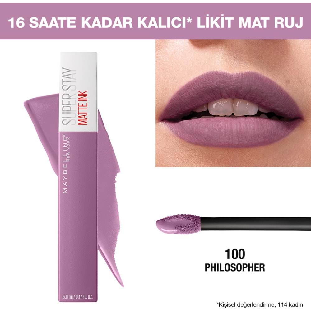 Maybelline New York Super Stay Matte Ink Likit Mat Ruj - 100 Philosopher - Lila