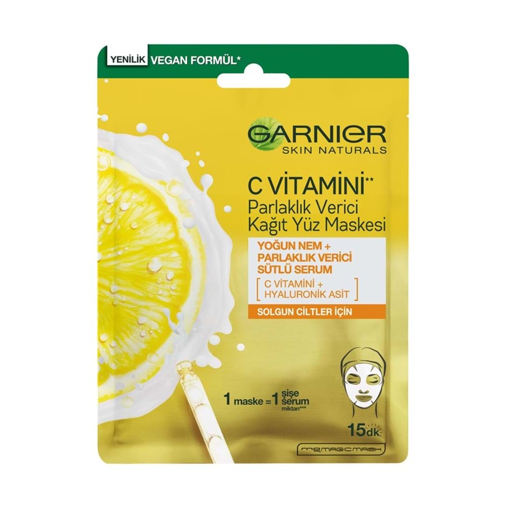 Garnier Skın Naturals Parlaklık Verici Kağıt Yüz Maskesi C Vitamini