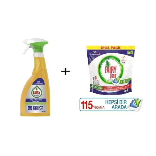 Fairy Professional 115 Yıkama Hepsi Bir Arada Bulaşık Makinesi Deterjanı Kapsülü + Fairy P&g Professıonal Faıry Agır Yag Cozucu Fırın Temızleme Maddesı 750ML