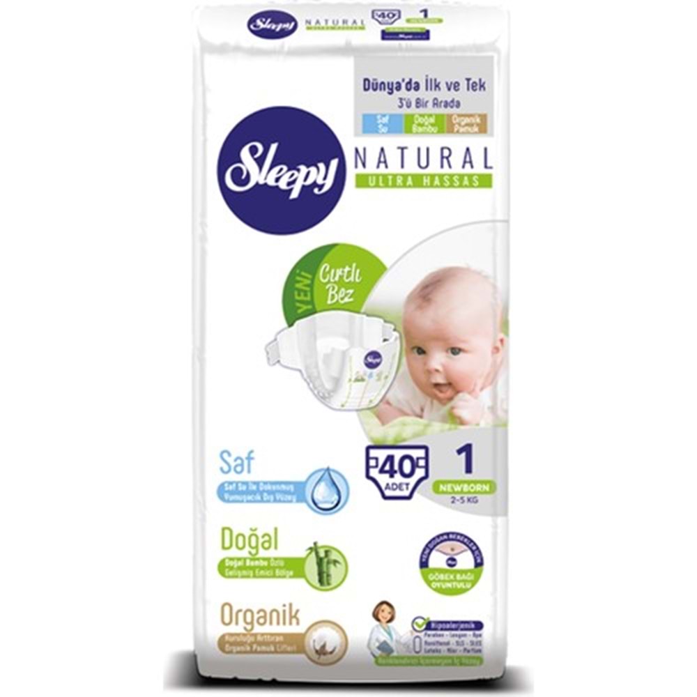 Sleepy Sensitive Bebek Bezi Yeniodoğan 1 Beden Jumbo Paket (40 Adet)