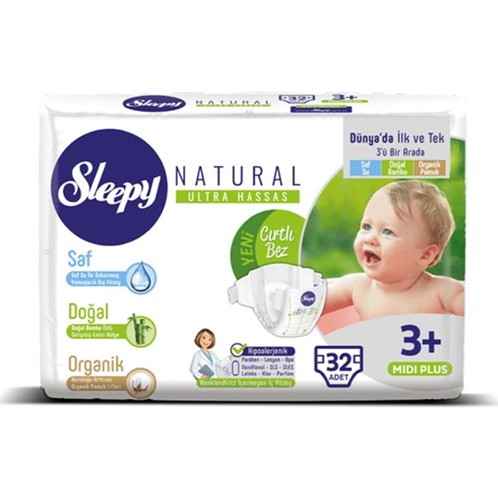Sleepy Sensitive Bebek Bezi 3+ Beden Midi Plus Jumbo Paket (32 Adet)