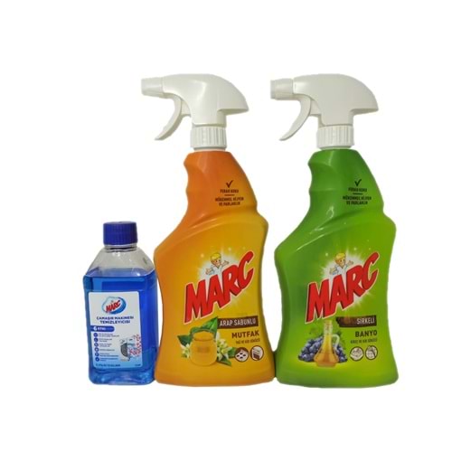 Marc Mutfak Arap Sabunu 750 ml + Banyo Sprey Sirkeli 750 ml + Çamaşır Mak. Temiz. 250Ml
