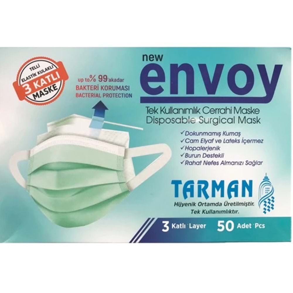 Tarman 3 Katlı, Telli , Elastik Kulaklı Cerrahi Maske