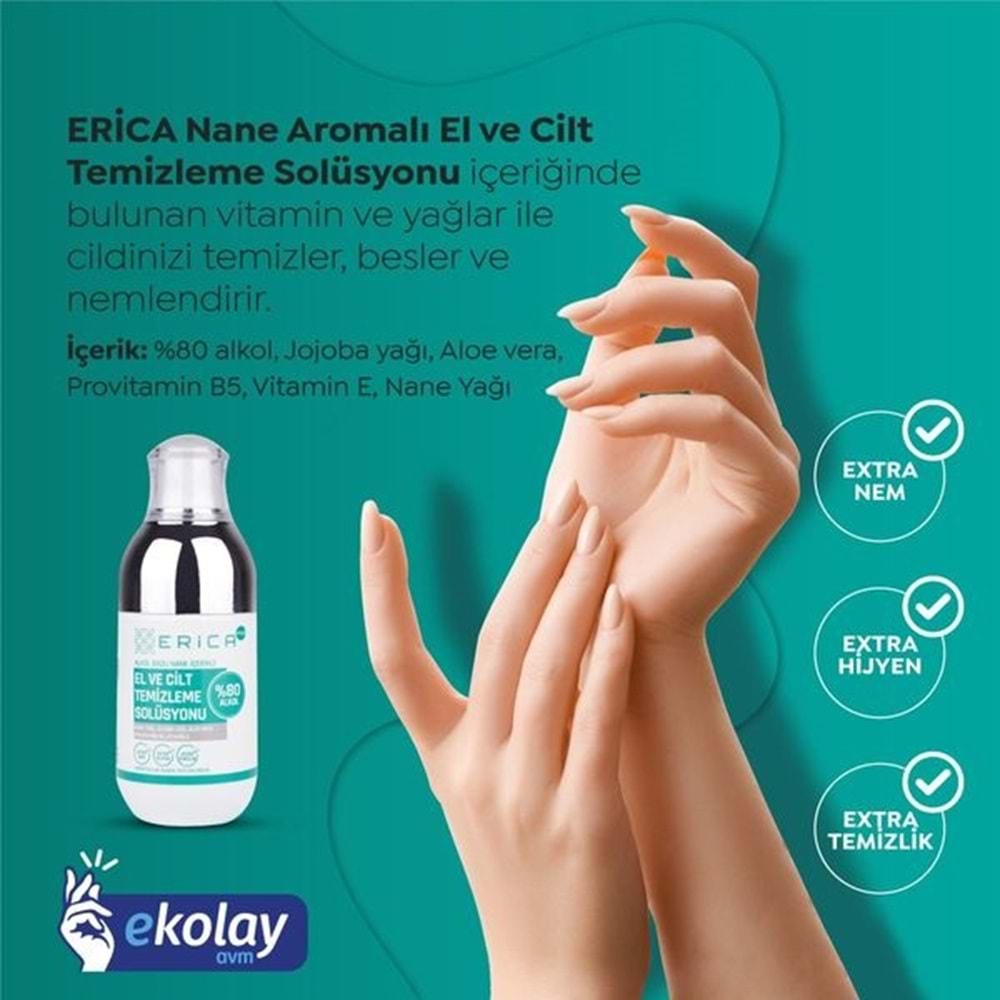 Erica Alkol Bazlı Nane İçerikli El ve Cilty Temizleme Solüsyonu