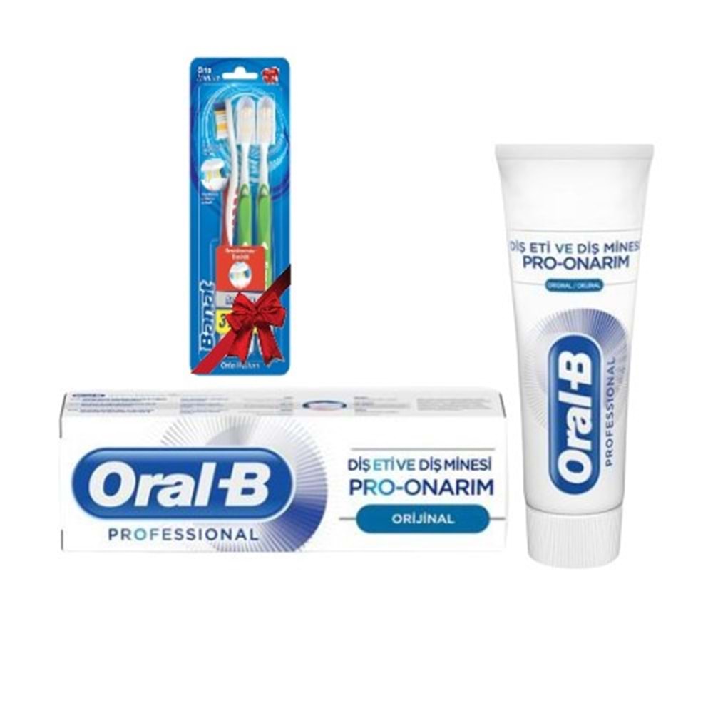 Oral-B Professional Diş Eti ve Diş Minesi Pro Onarım Diş Macunu & Banat 3lü paket Diş Fırçası Hediyeli