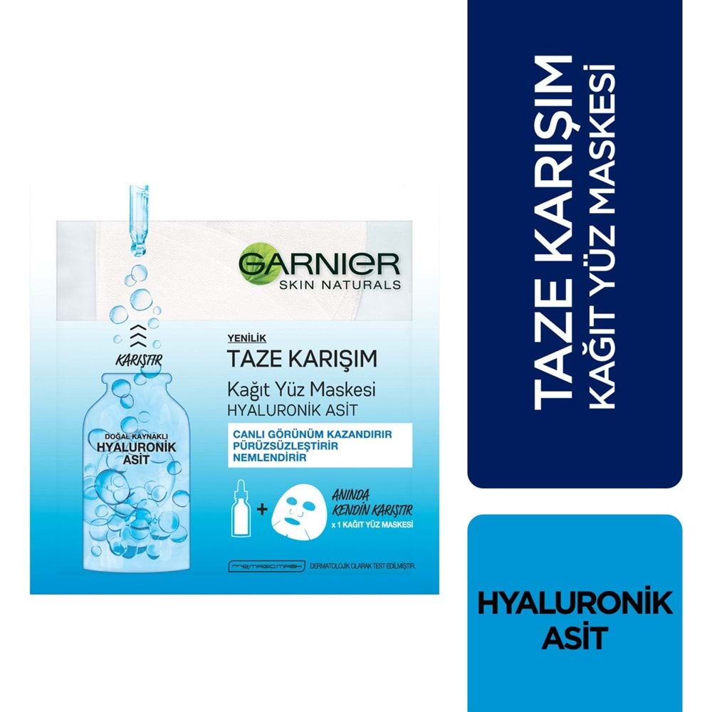 Garnier Taze Karışım Hyaluronik Kağıt Yüz Maskesi (Mavi)