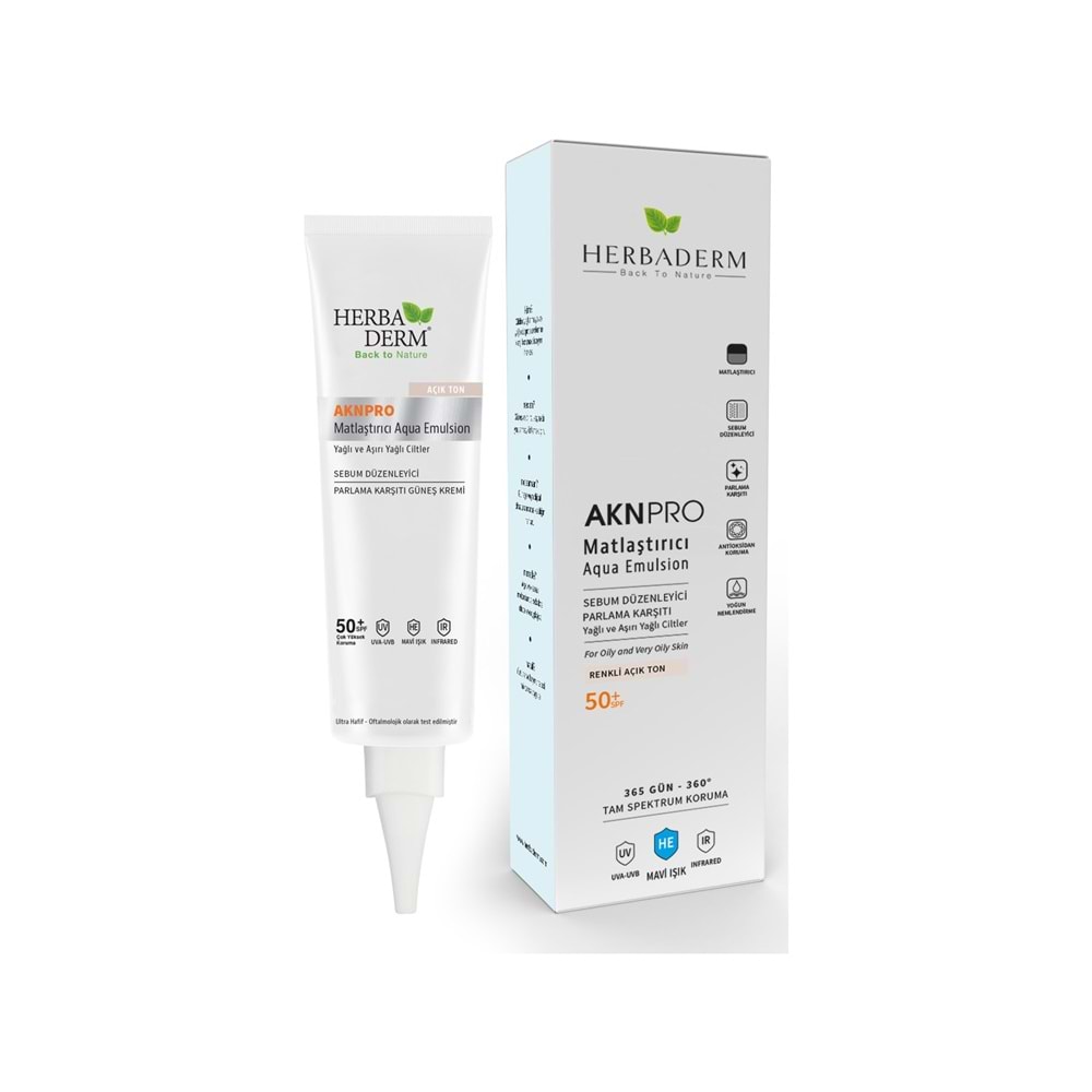 Herbaderm Aknpro Tam Spektrum Koruma Sebum Düzenleyici Yağlı Cilt Renkli Açık Ton